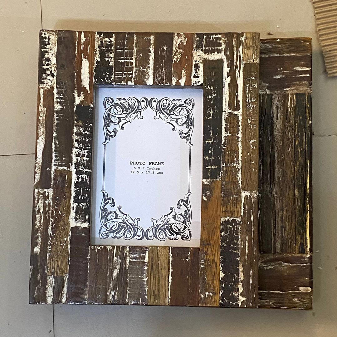 White Distressed Wooden Vertical Panel Photo Frame