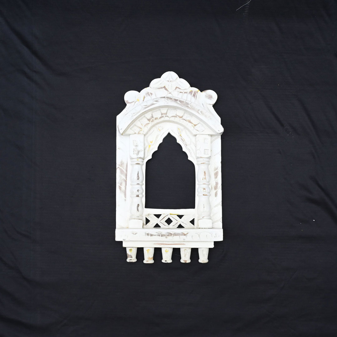 Traditional Wooden White Jharokha With the Tinch of Yellow - 16"