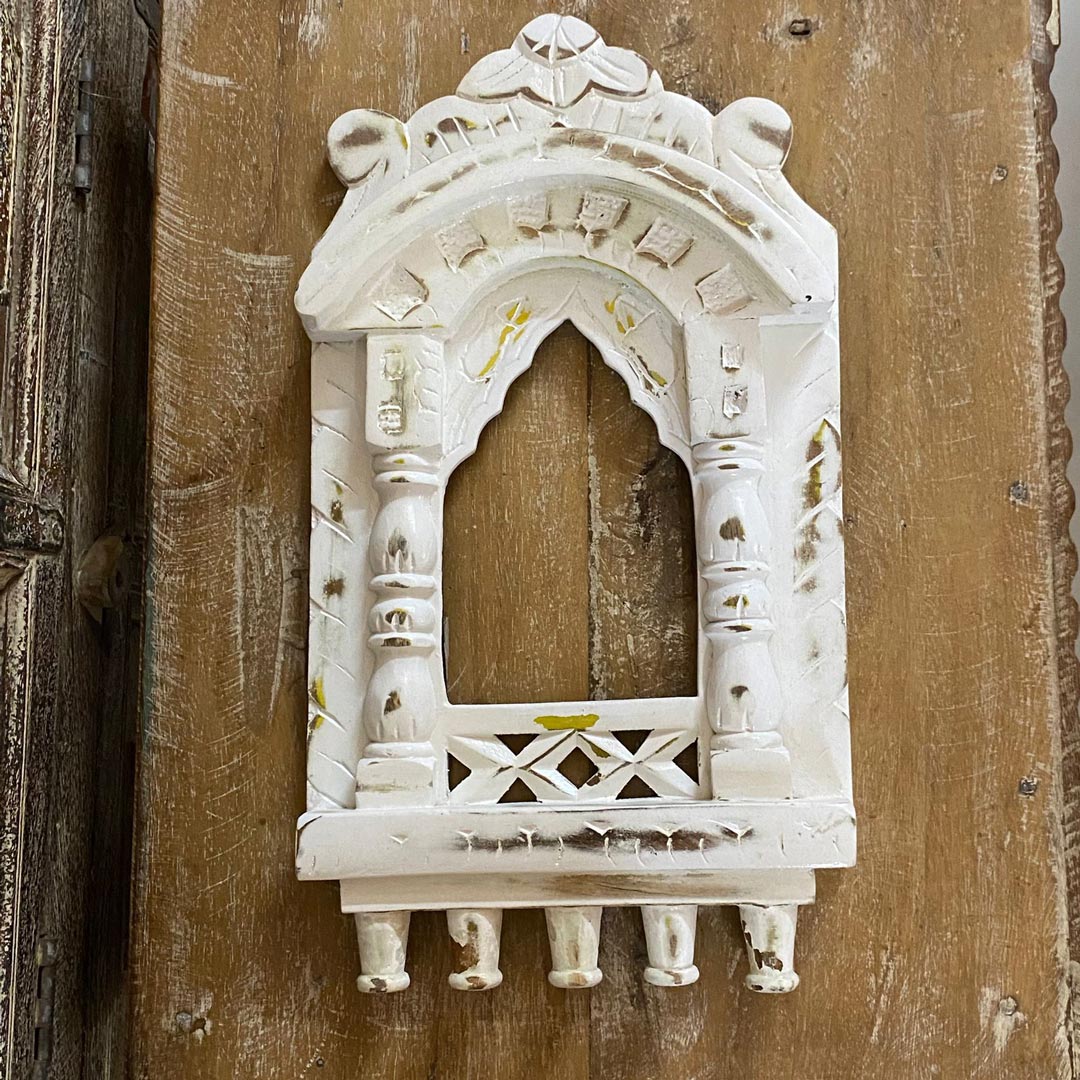 Traditional Wooden White Jharokha With the Tinch of Yellow - 16"