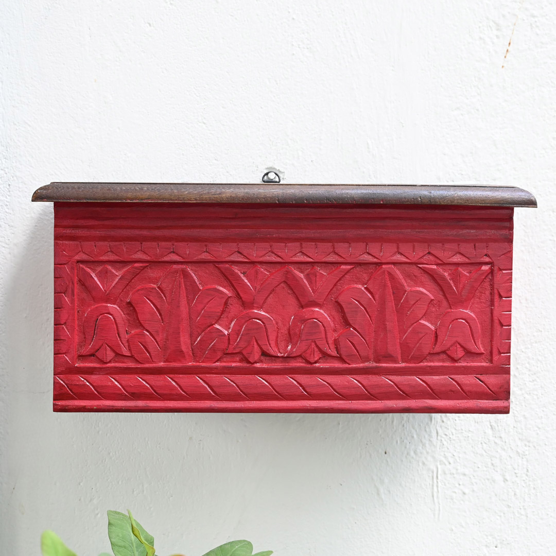 Wooden Carved Wall shelf in Solid Red