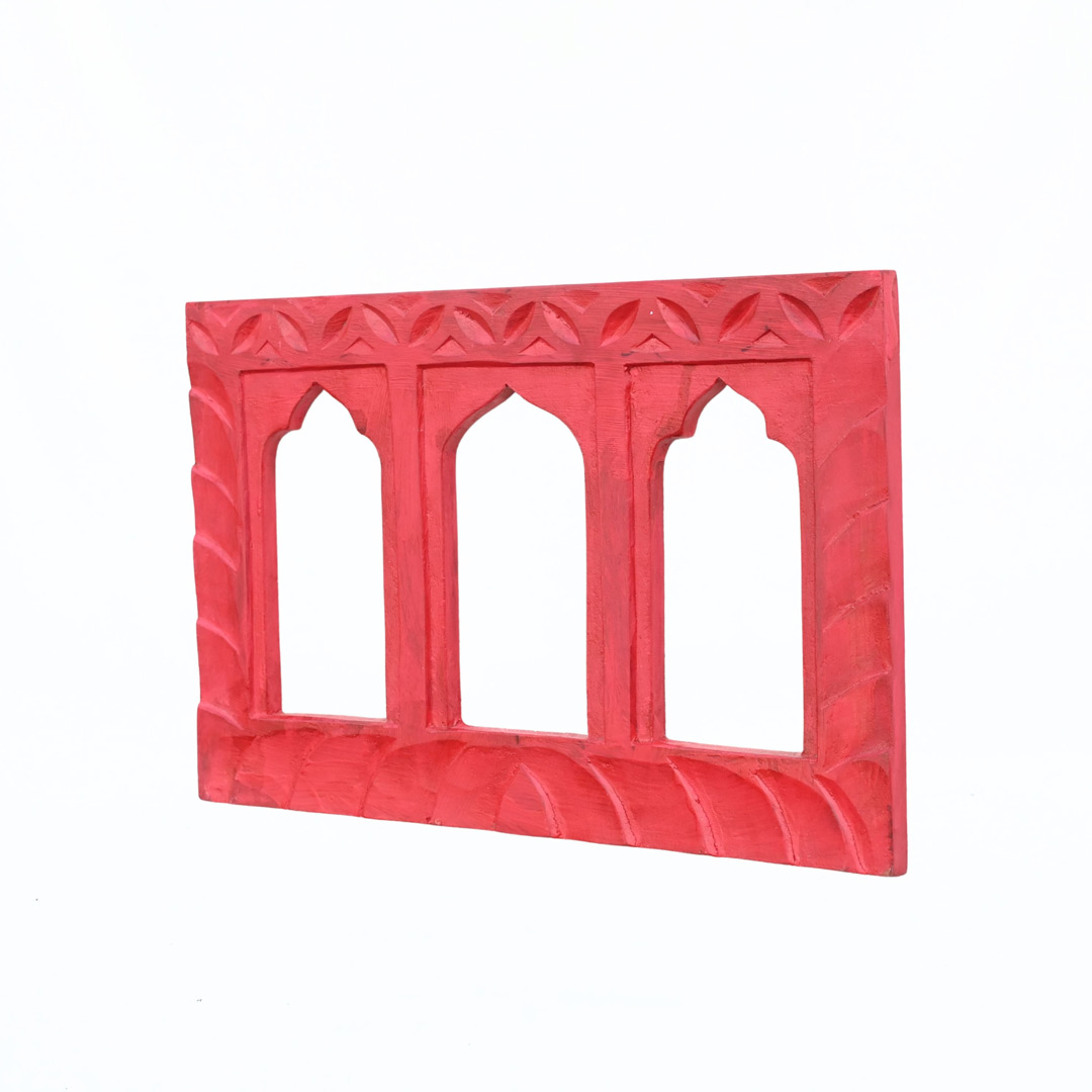 Elegant Wooden Window Wall Frame In Red