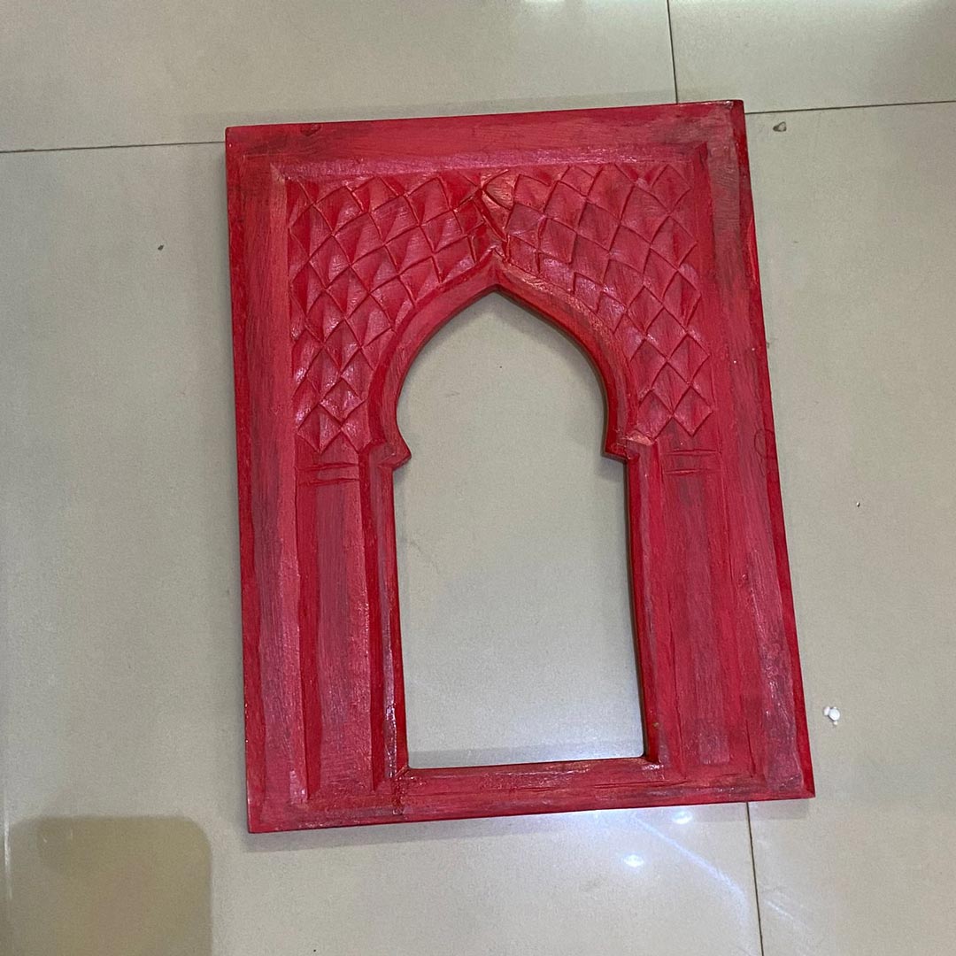 Traditonal zig zag carving window frame - Red